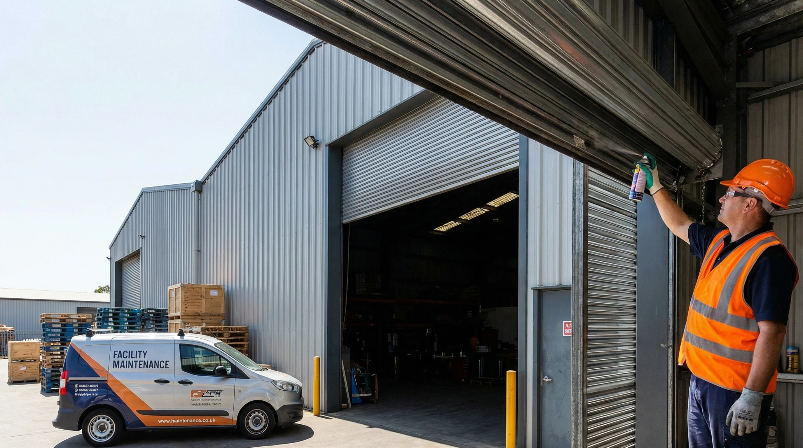 Commercial roll-up door maintenance inspection at a Toronto warehouse