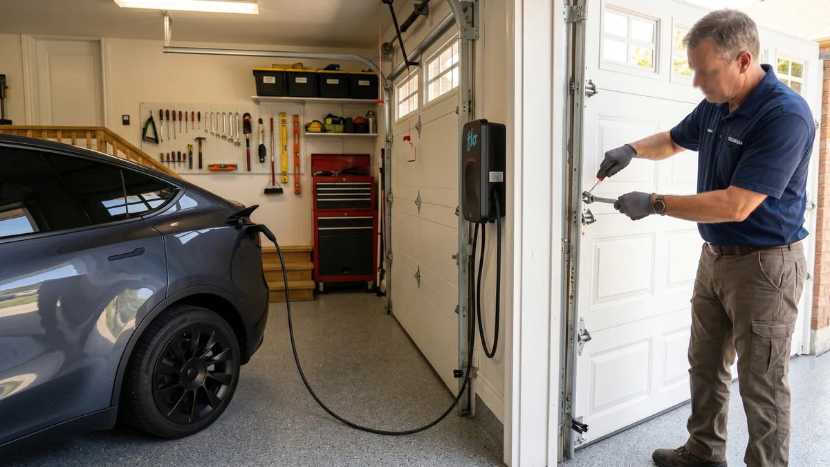 Electric vehicle charging inside an insulated GTA garage with the door closed