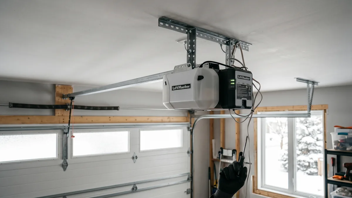 Garage door opener motor head unit with an integrated rechargeable battery backup
