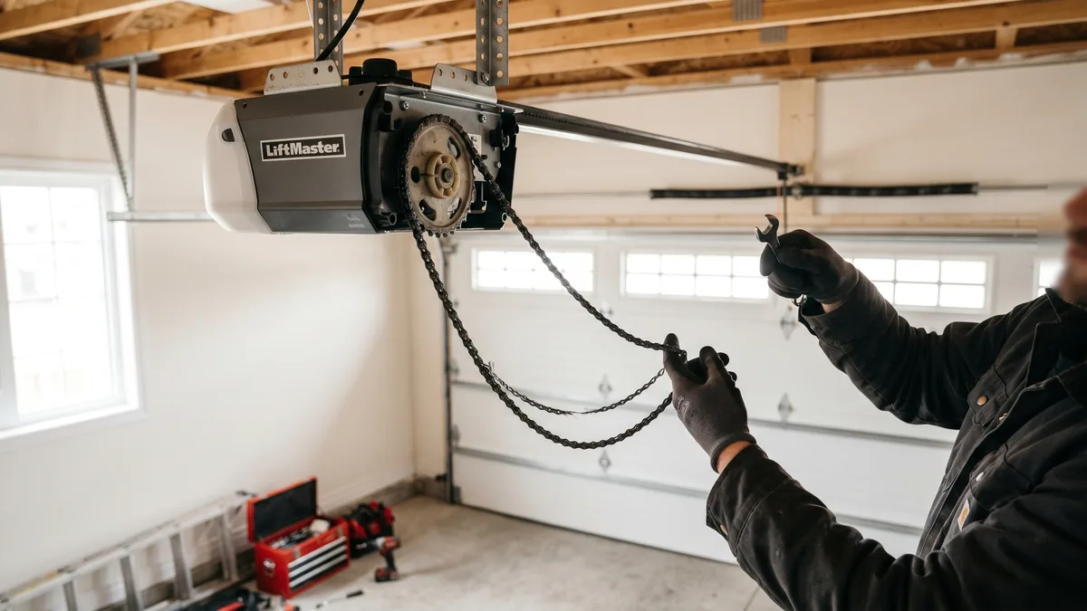 Garage door opener chain slipped off the drive sprocket on a chain-drive motor head in a GTA garage