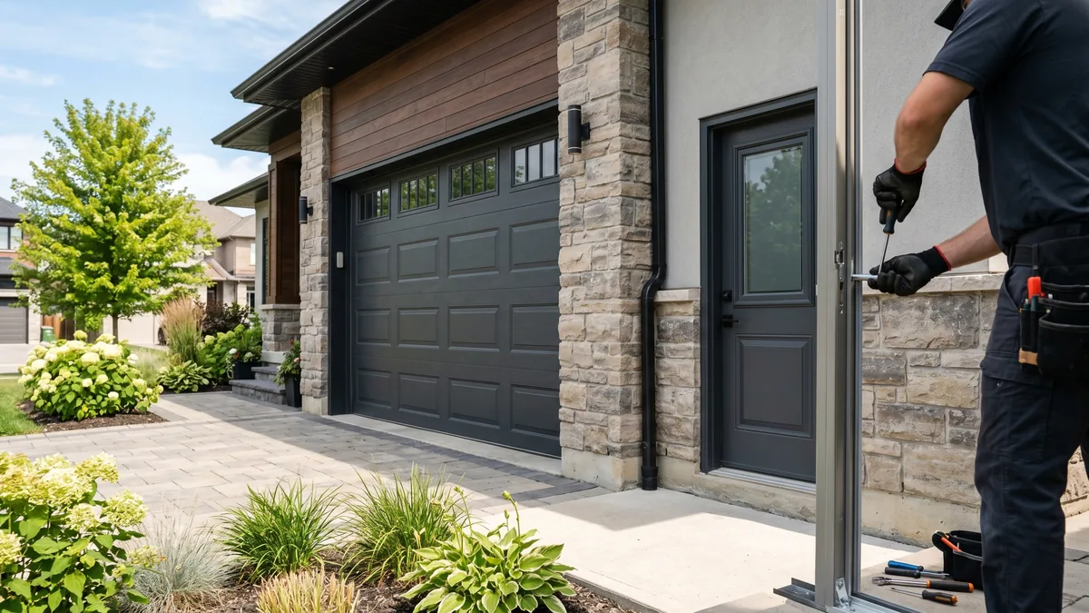 Sectional garage door with a built-in man door (pass door) for walk-through access