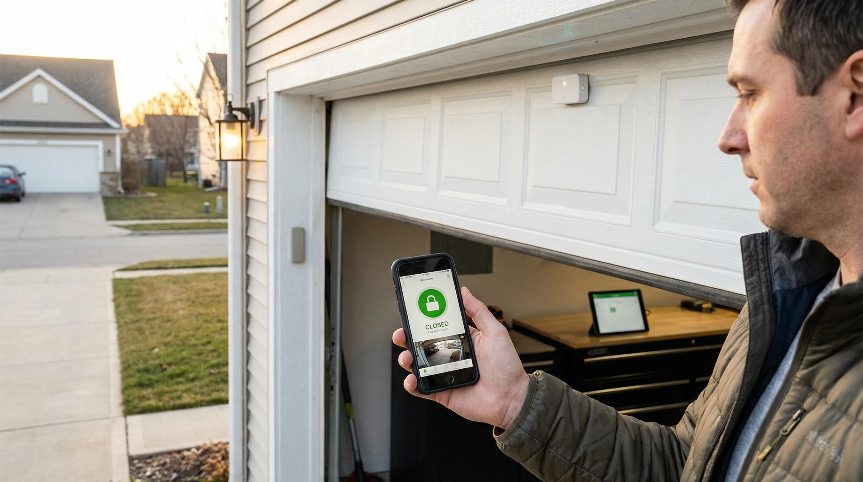 LiftMaster 829LM garage door monitor mounted inside a Toronto home