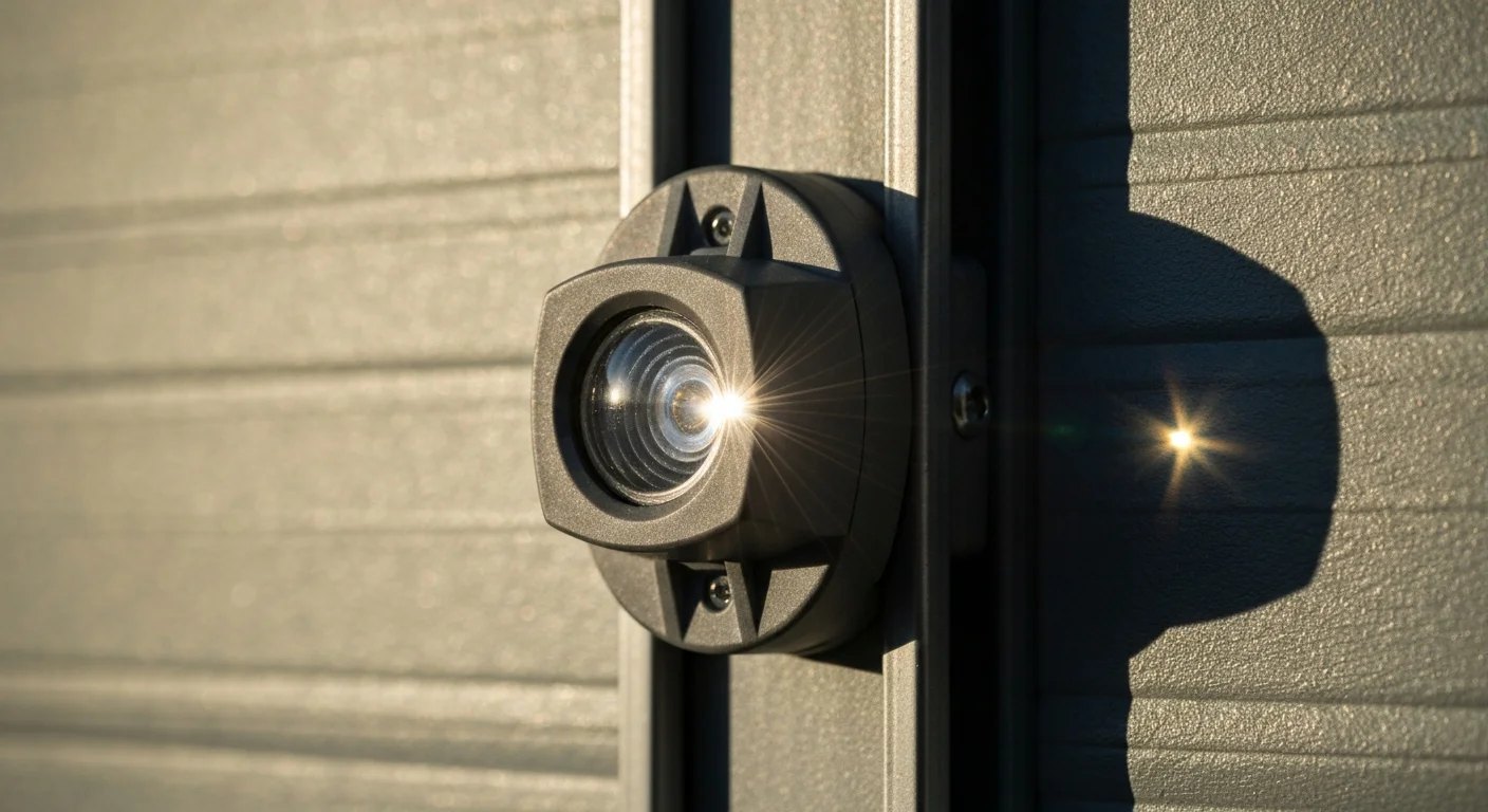 Garage door safety sensor affected by sunlight causing door not to close