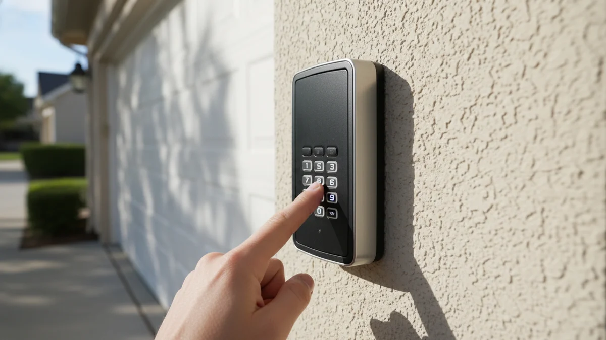 Garage door wireless keypad being reprogrammed