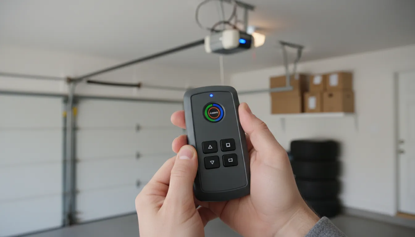 Hands programming garage door opener remote control