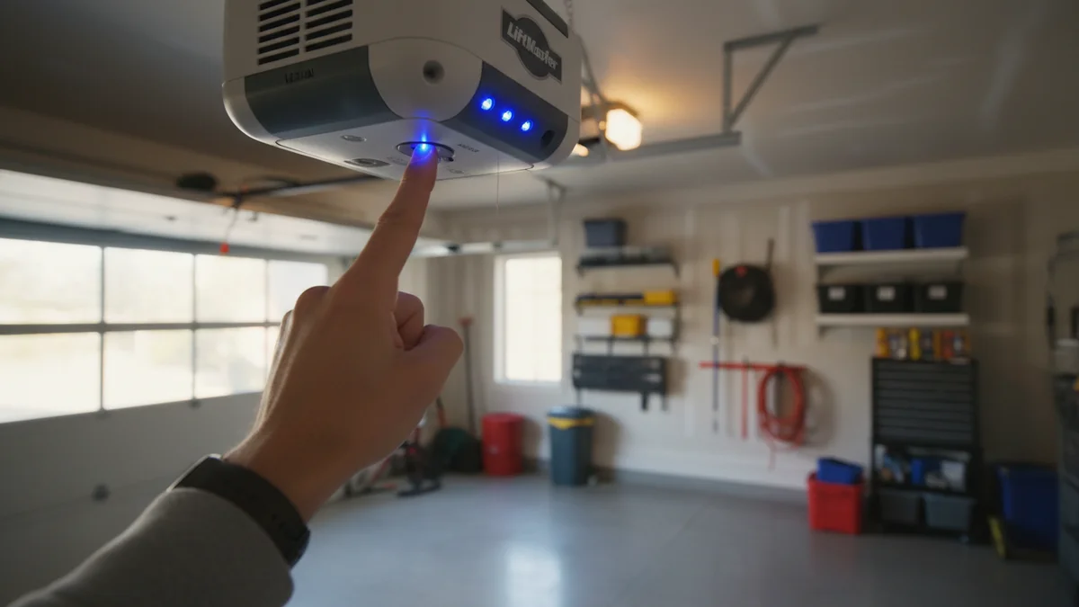 Garage door opener Learn button being pressed for reset