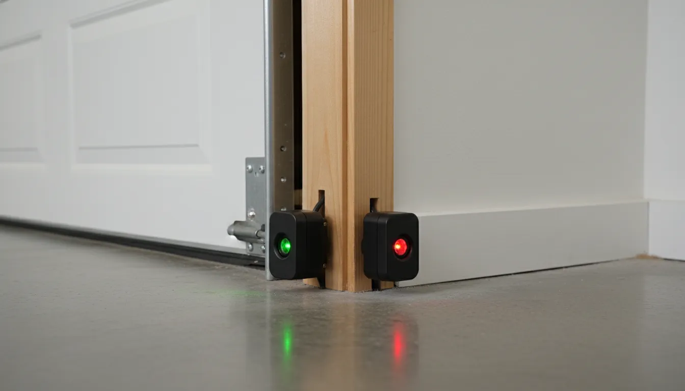 Garage door safety sensors with LED indicator lights