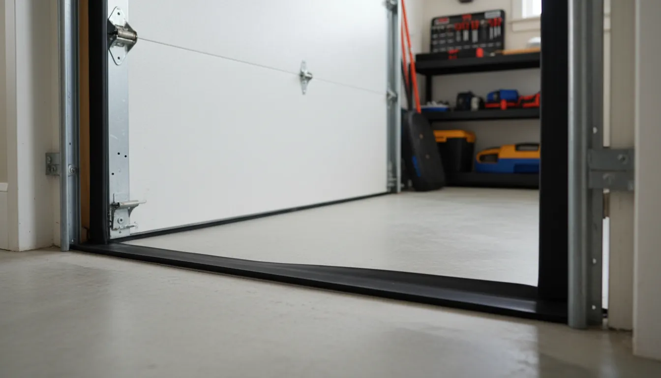 Garage door weather stripping seal at bottom of door