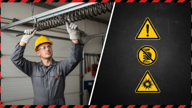 Torsion spring with winding bars - dangerous high tension components requiring professional handling