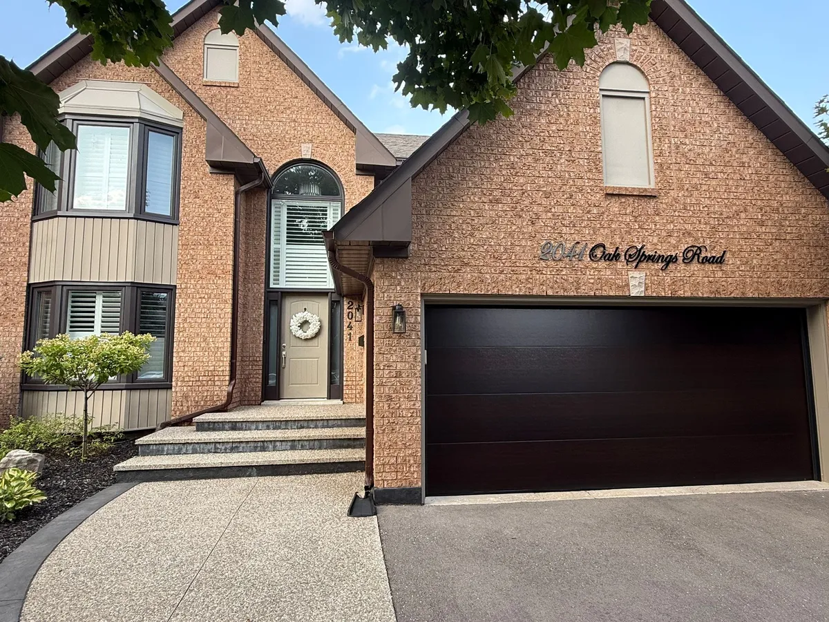 Espresso double garage door — full exterior view, Mississauga